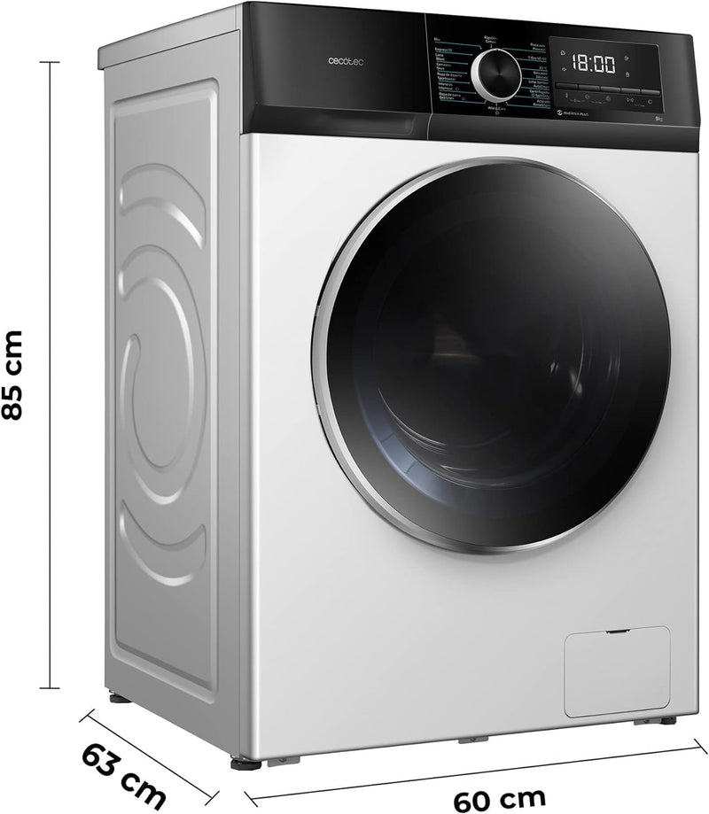 Cecotec Waschmaschine | max. 1400 U/min | robuster, leiser & langlebiger Invertermotor | 10 Jahre Motor-Garantie | 15 Waschprogramme | LED-Display | Washing Machine mit Dampffunktion | WA 7185 [Energieklasse A]