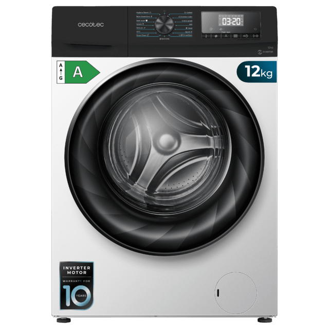 Cecotec Waschmaschine | max. 1400 U/min | robuster, leiser & langlebiger Invertermotor | 10 Jahre Motor-Garantie | 15 Waschprogramme | LED-Display | Washing Machine mit Dampffunktion | WA 7185 [Energieklasse A]