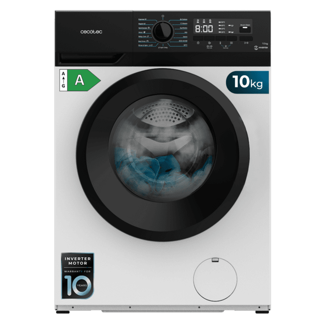 Cecotec Waschmaschine | max. 1400 U/min | robuster, leiser & langlebiger Invertermotor | 10 Jahre Motor-Garantie | 15 Waschprogramme | LED-Display | Washing Machine mit Dampffunktion | WA 7185 [Energieklasse A]